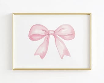 Pink Ribbon Bow Print, Pink Bow Nursery Art, Baby Girl Nursery Print, Girl Nursery Decor, Girl Classic Nursery, Grandmillenial Pink Bow Art