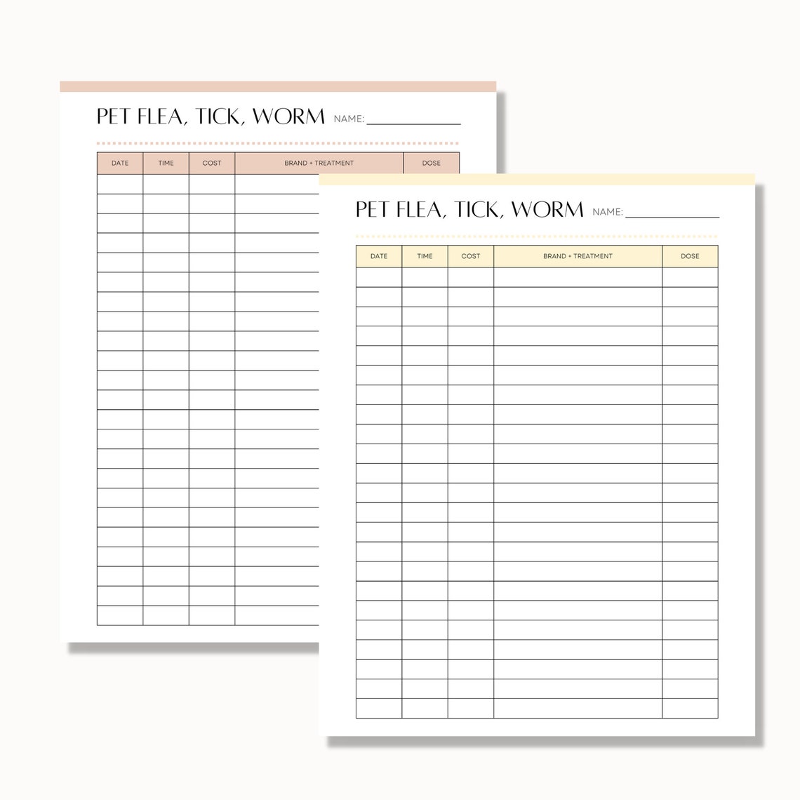 Printable Pet Flea, Tick, and Worm Treatment Tracker, Pet Health ...