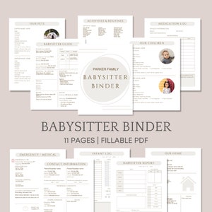 Raccoglitore per babysitter compilabile PDF, Agenda per babysitter stampabile, Istruzioni per nuove babysitter, Registro neonati, Note per babysitter, Guida per babysitter