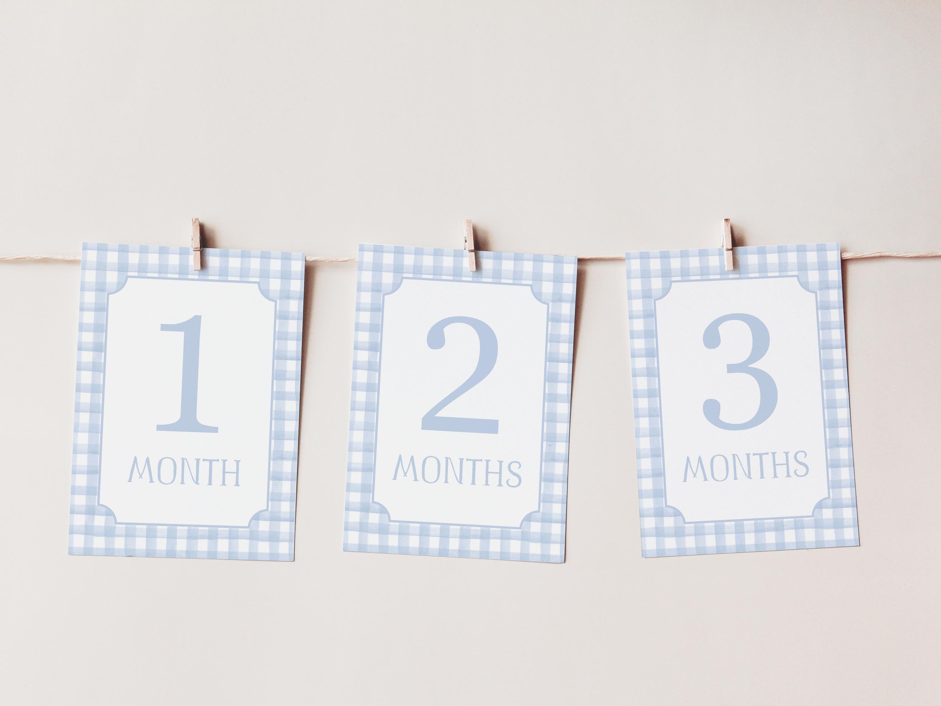 Watercolor Blue Gingham Milestone Cards, Baby Boy Milestone Cards, Baby ...
