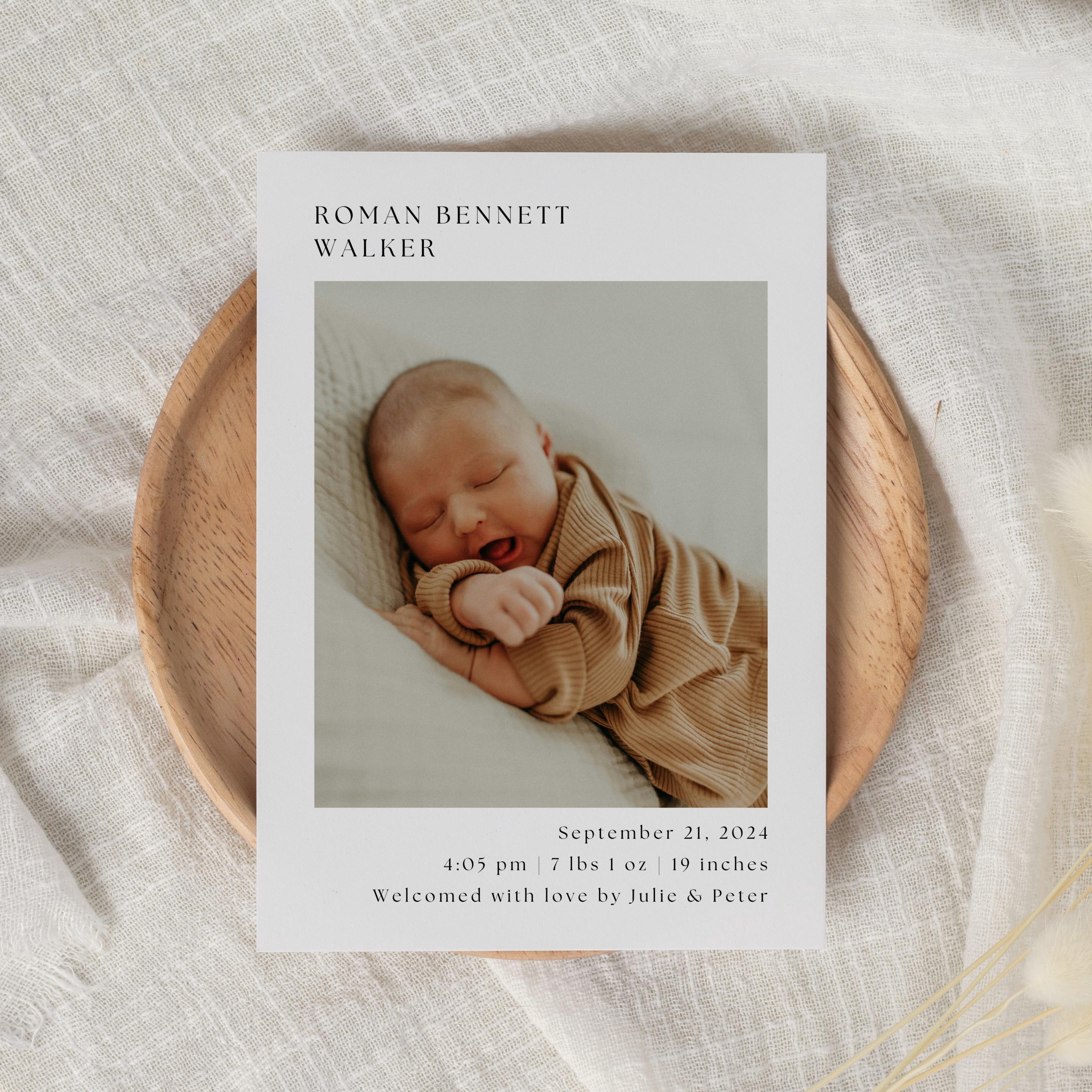 Birth Announcement Template, Double Sided Photo Baby Announcement Card, Editable Newborn Announcement Photo Card, Baby Shower Thank You Card