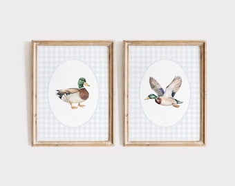 Mallard Duck Nursery Wall Art Set, Baby Boy Nursery Print, Vintage Style Nursery, Boy Room Art, Blue Nursery, Watercolor Duck Nursery Decor