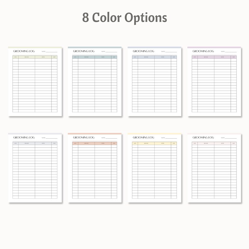 Printable Pet Grooming Log, Grooming Tracker, Dog Grooming, Cat