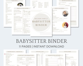 Cartella per babysitter modificabile, modello di agenda per babysitter stampabile, istruzioni per babysitter, registro per neonati, note per babysitter, guida per babysitter