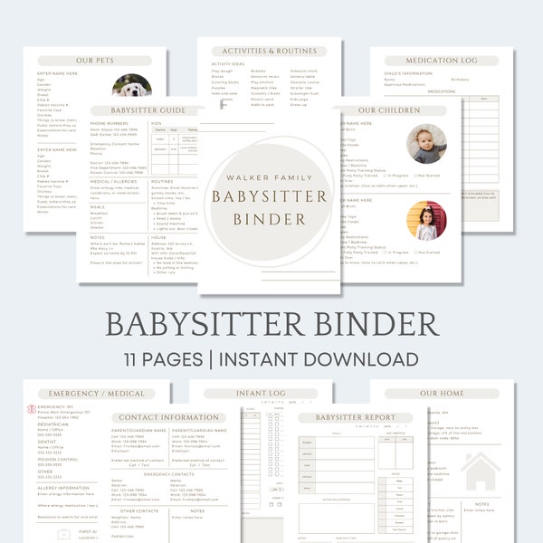 Editable Babysitter Binder, Printable Babysitter Planner Template, Babysitter Instructions, Infant Log, Babysitter Notes , Babysitting Guide