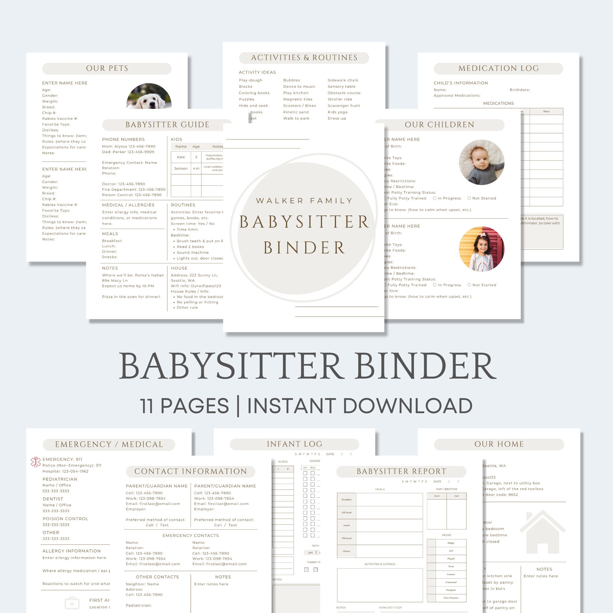 Editable Babysitter Binder, Printable Babysitter Planner Template Editable Babysitter Binder, Printable Babysitter Planner Template