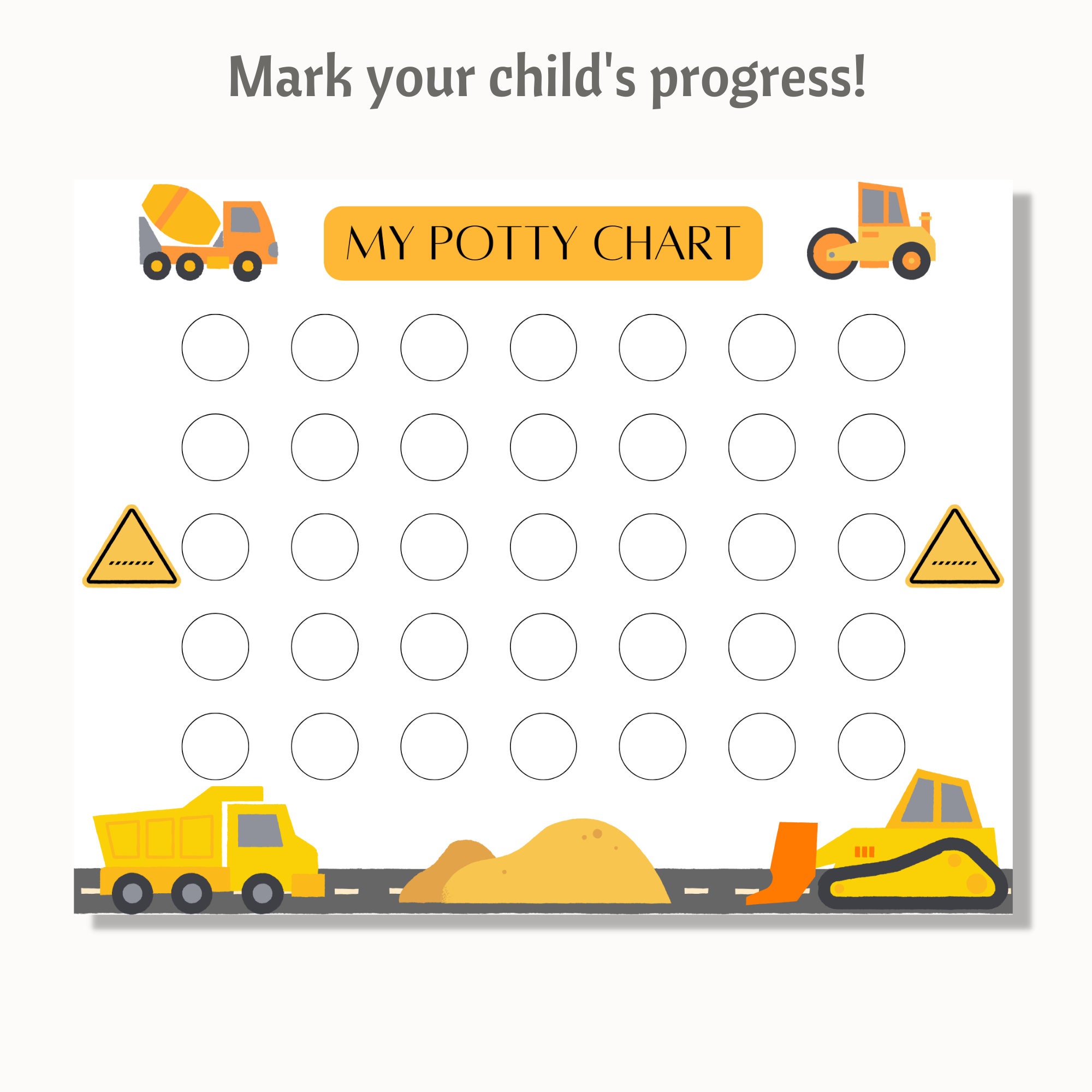 Printable Potty Training Chart, Construction Truck Sticker Chart, Construction Potty Chart, Boy ...