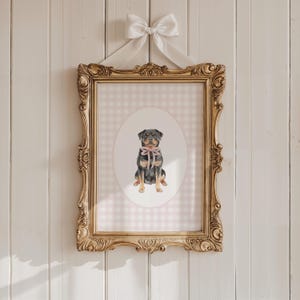 Rottweiler Nursery Decor, Watercolor Dog Nursery Print, Baby Girl Nursery, Pink Gingham Wall Print, Coquette Pink Bow Art, Pink Dog Wall Art