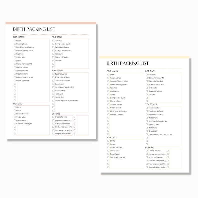 Hospital Bag Packing List, Birth Packing List, Labor and Delivery