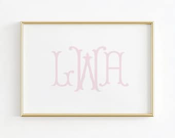 Monogram Nursery Wall Art, Boy Nursery Wall Decor, Vintage Baby Initials Nursery Art, Custom Nursery Prints, Personalized Girl Initial Print