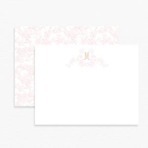 Personalized Pink Toile Monogram Note Cards, Nursery Stationery, Custom Initial Notecards, Girl Baby Shower Thank You, Girl Stationery Set