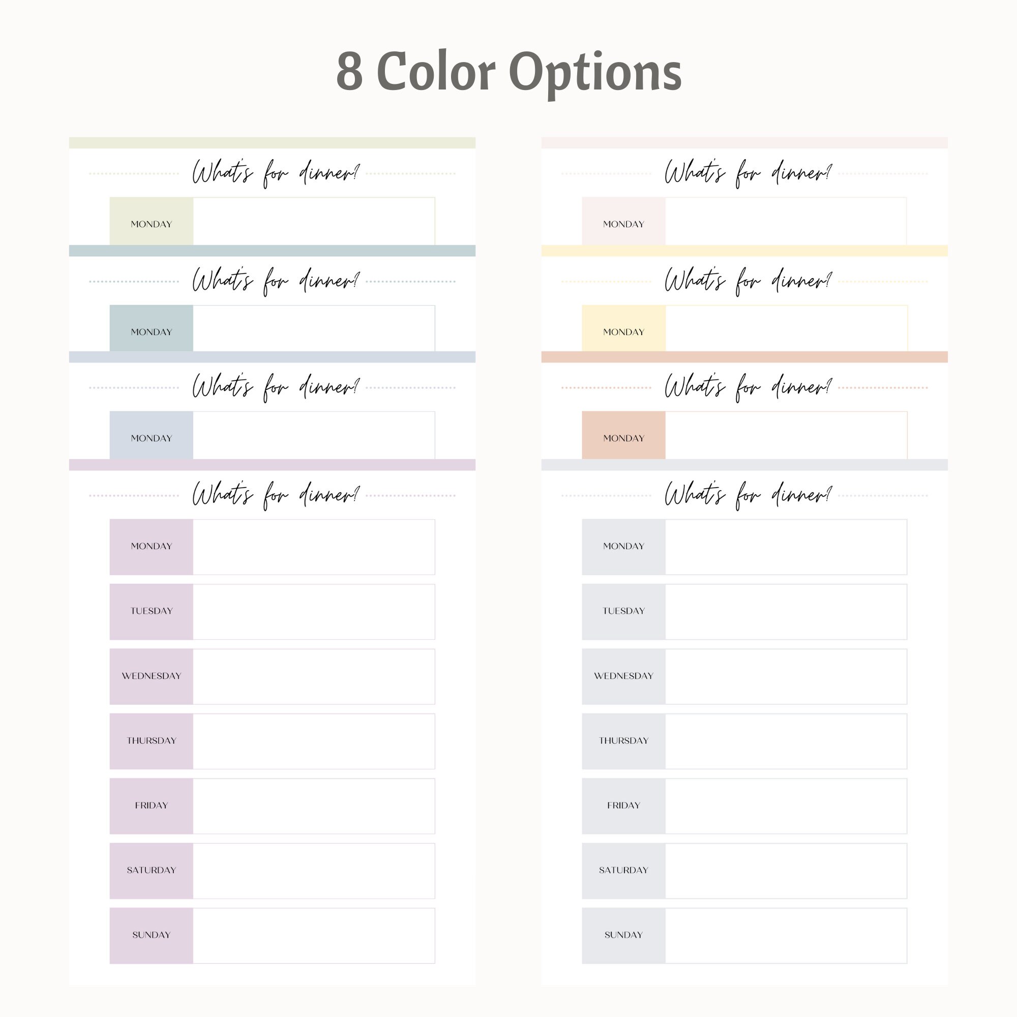 Printable Weekly Dinner Planner, Family Menu, What's for Dinner, Weekly