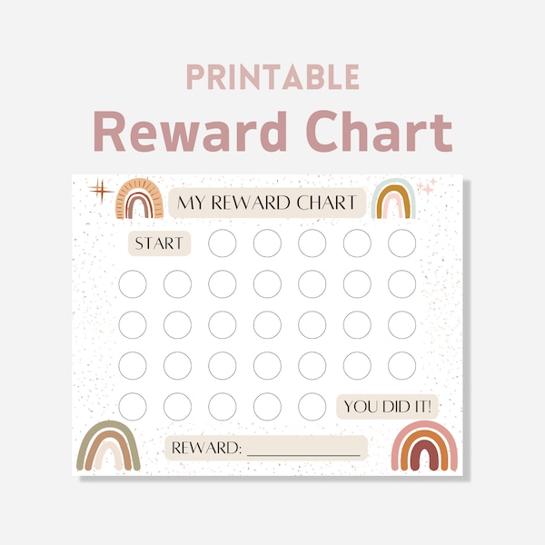 Boho Rainbow Reward Chart, Printable Sticker Chart, Rainbow Chart, Routine Chart, Chore Chart, Kids Behavior Chart, Preschool Reward Chart