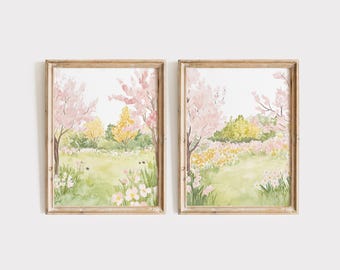 Watercolor Pink Floral Nursery Print, Baby Girl Nursery, Soft Pink Floral Nursery Wall Art, Flower Landscape Decor, Floral Girl Room Decor