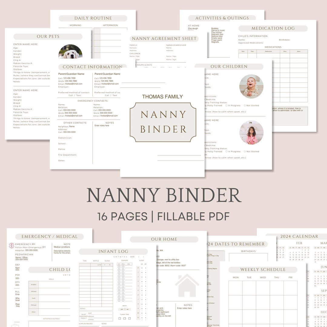 Fillable Nanny Binder PDF, Printable Nanny Planner Template, Nanny Fillable Nanny Binder PDF, Printable Nanny Planner Template, Nanny