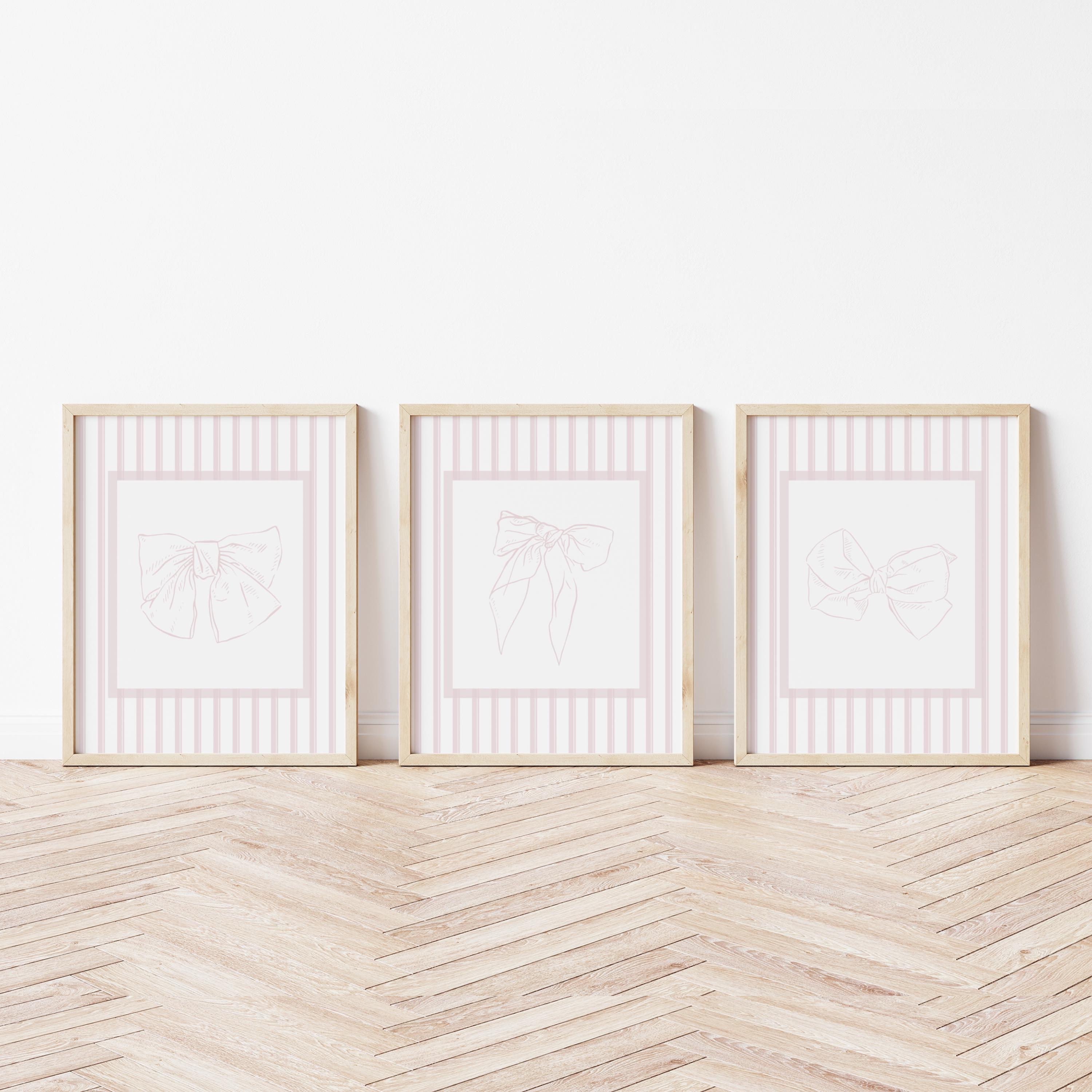 Pink Bow Nursery Wall Art Set, Grandmillennial Nursery Decor, Baby Girl ...