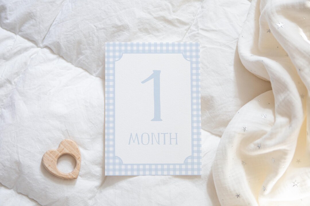 Blue Gingham Milestone Cards, Baby Boy Milestone Cards, Baby Boy ...