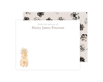 Neutral From The Nursery of Card, Personalized Golden Retriever Nursery Stationery, Custom Doodle Stationery, Boy Dog Baby Shower Thank You