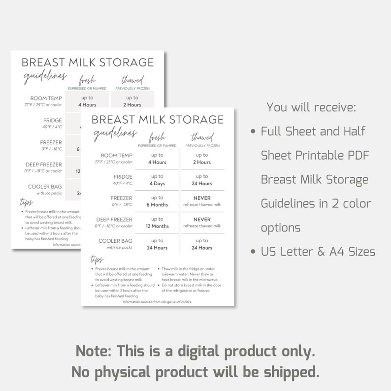 Printable Breast Milk Storage Guidelines Sheet Breastmilk Reference