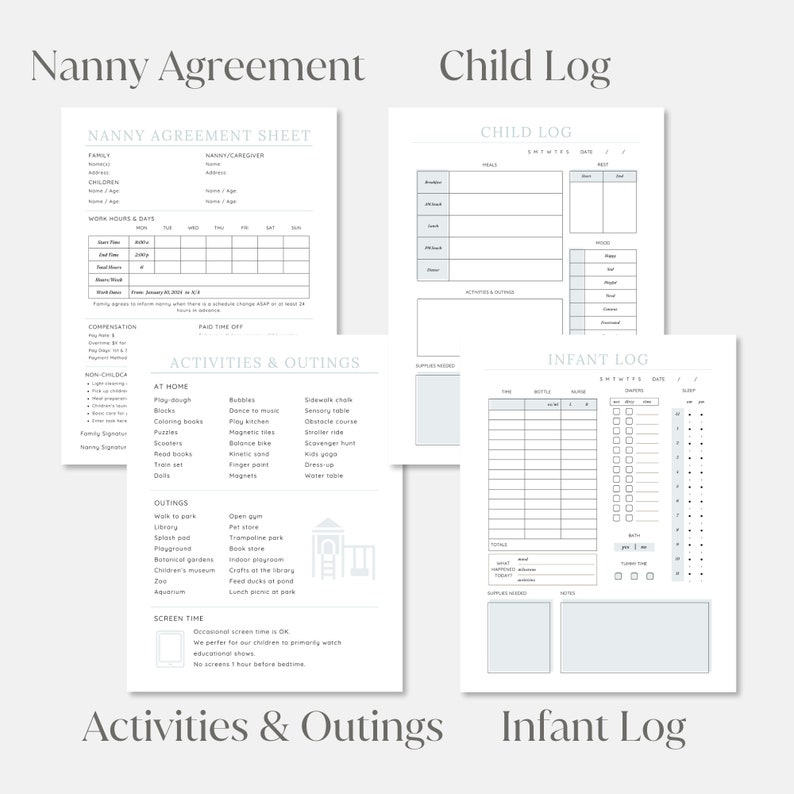Nanny Binder Editable Nanny Planner Template Nanny Guide Infant Log