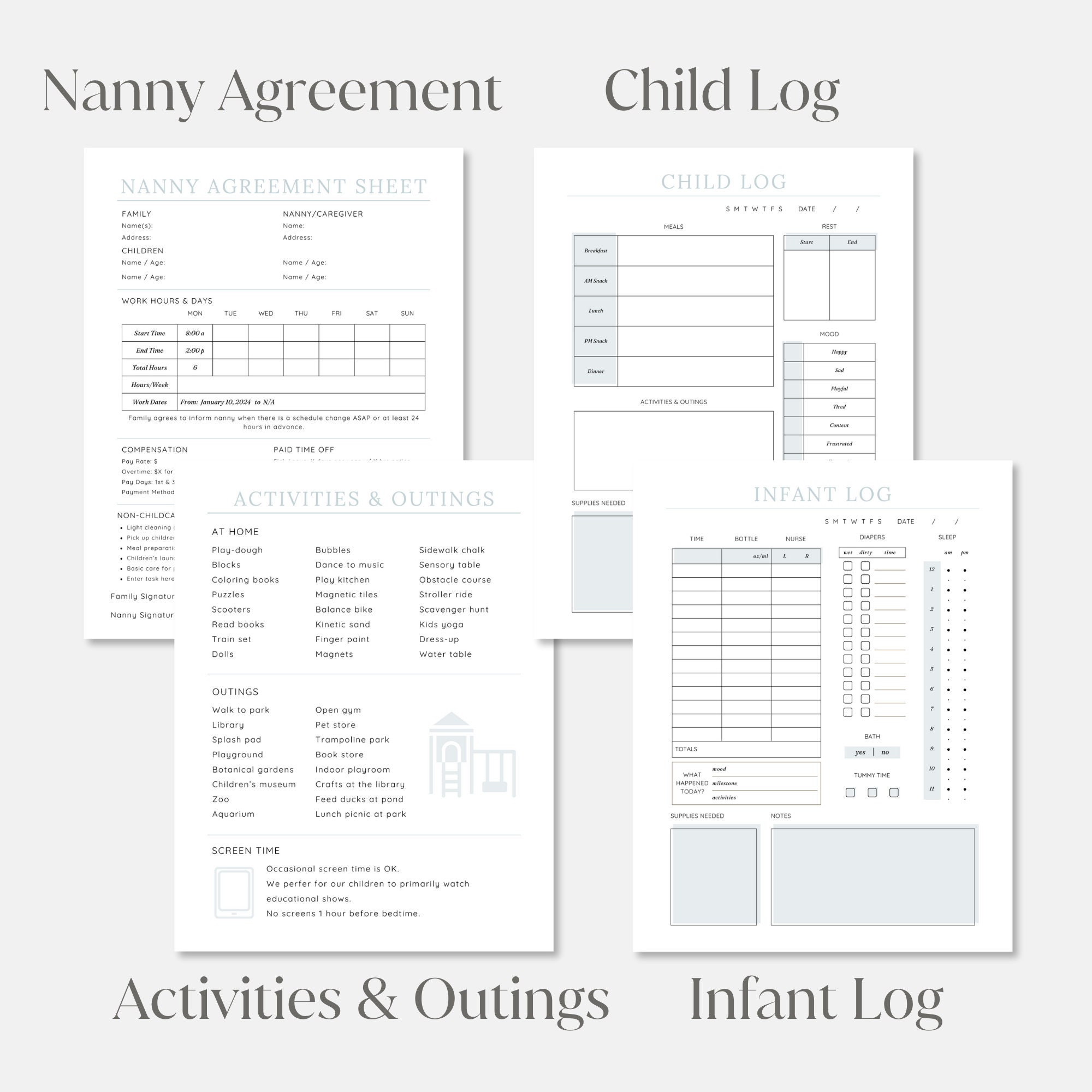 Nanny Binder, Editable Nanny Planner Template, Nanny Guide, Infant Log Nanny Binder, Editable Nanny Planner Template, Nanny Guide, Infant Log