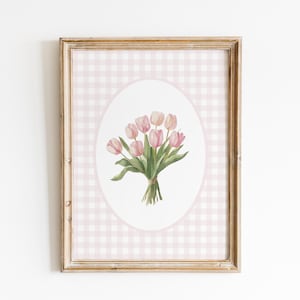Pink Tulips Print, Baby Girl Nursery Art, Soft Pink Floral Watercolor Nursery Print, Botanical Home Decor, Simple Floral Girl Room Decor