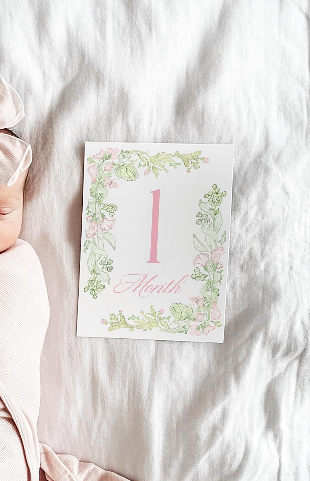 Baby Girl Milestone Cards, Watercolor Pink Green Floral Milestone Cards ...