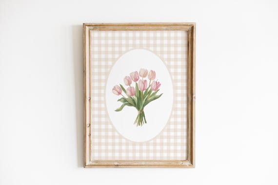 Pink Tulips Print, Neutral Baby Girl Nursery, Soft Pink Floral Watercolor Nursery Print, Botanical Home Decor, Simple Floral Girl Room Decor