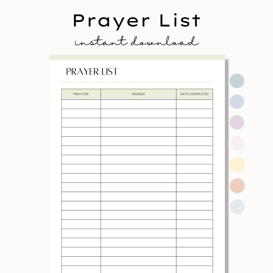 Printable Prayer List, Prayer Log, Prayer Journal, Prayer Planner Insert, Printable Church ...