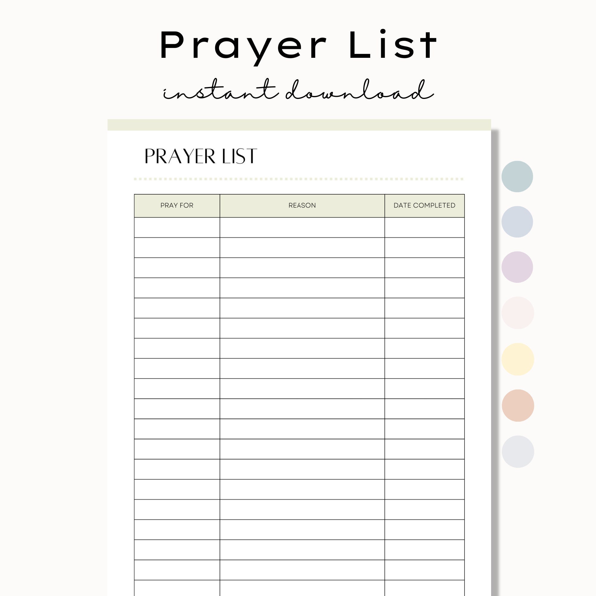 Printable Prayer List, Prayer Log, Prayer Journal, Prayer Planner ...