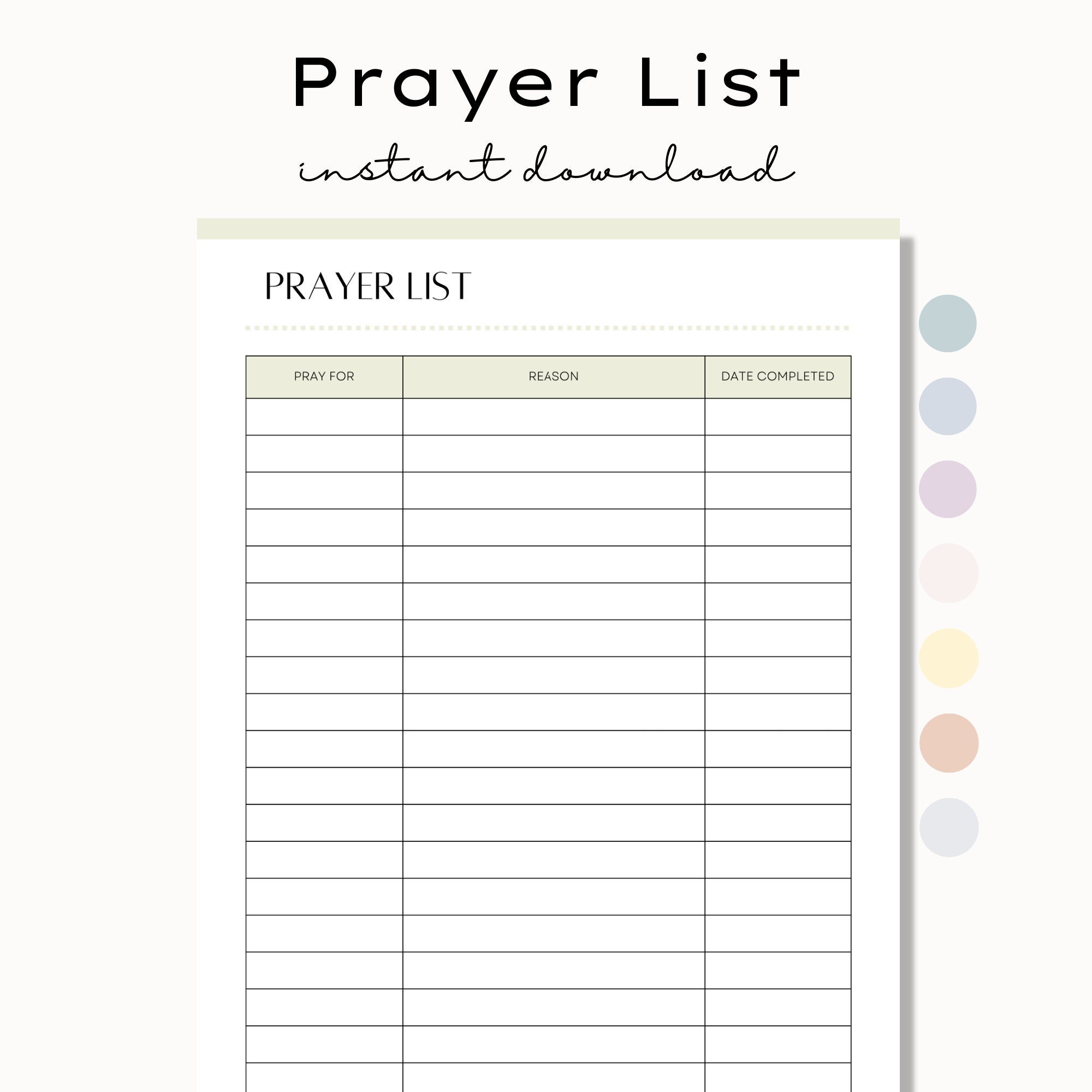 Printable Prayer List Prayer Log Prayer Journal Prayer Planner 
