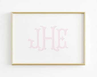 Vintage Monogram Nursery Wall Art, Girl Nursery Wall Decor, Monogram Dorm Decor, Custom Nursery Wall Art, Personalized Boy Initial Print