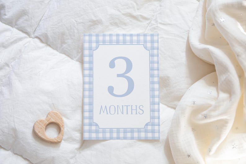 Watercolor Blue Gingham Milestone Cards, Baby Boy Milestone Cards, Baby ...
