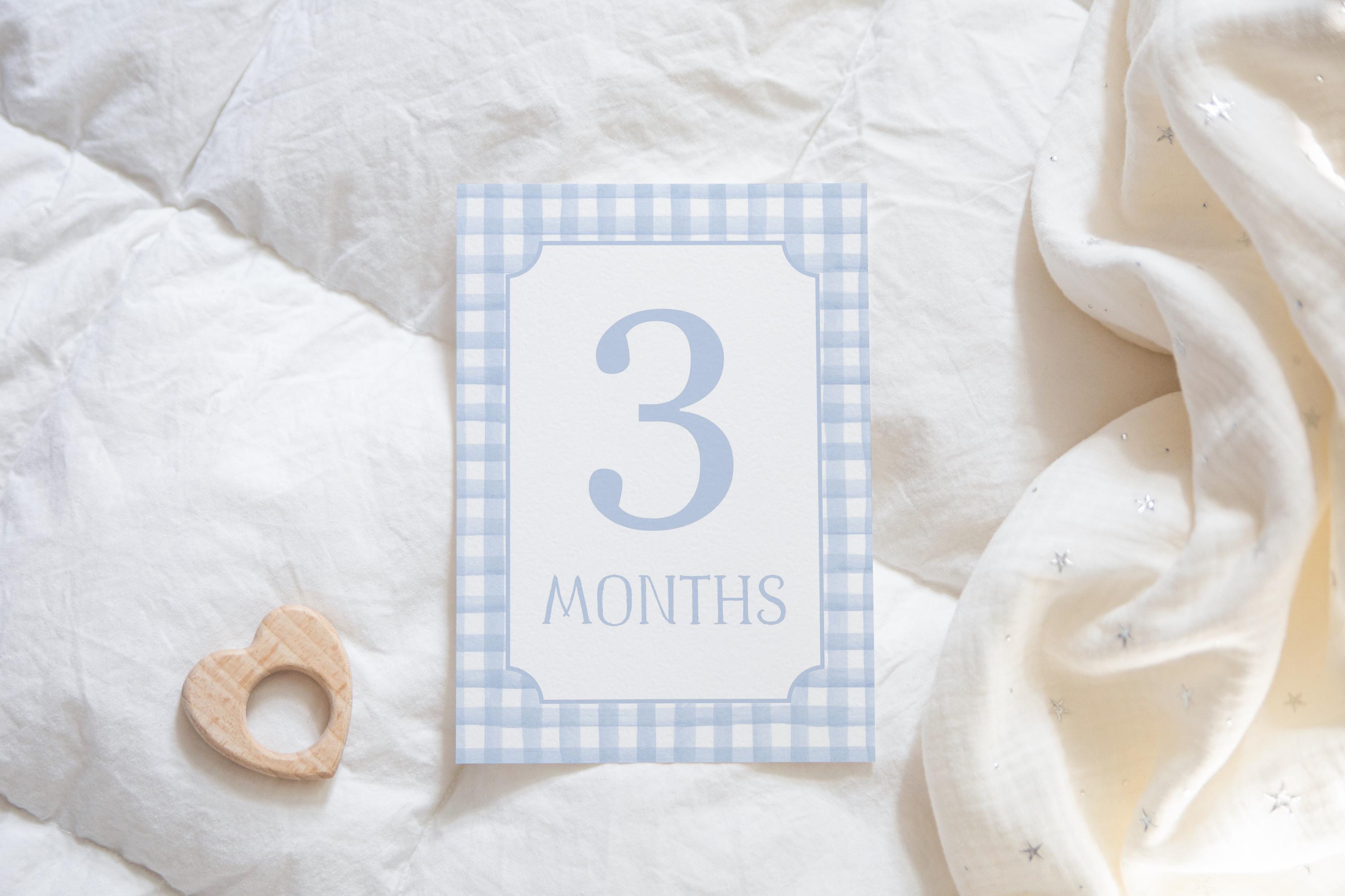 Watercolor Blue Gingham Milestone Cards, Baby Boy Milestone Cards, Baby ...