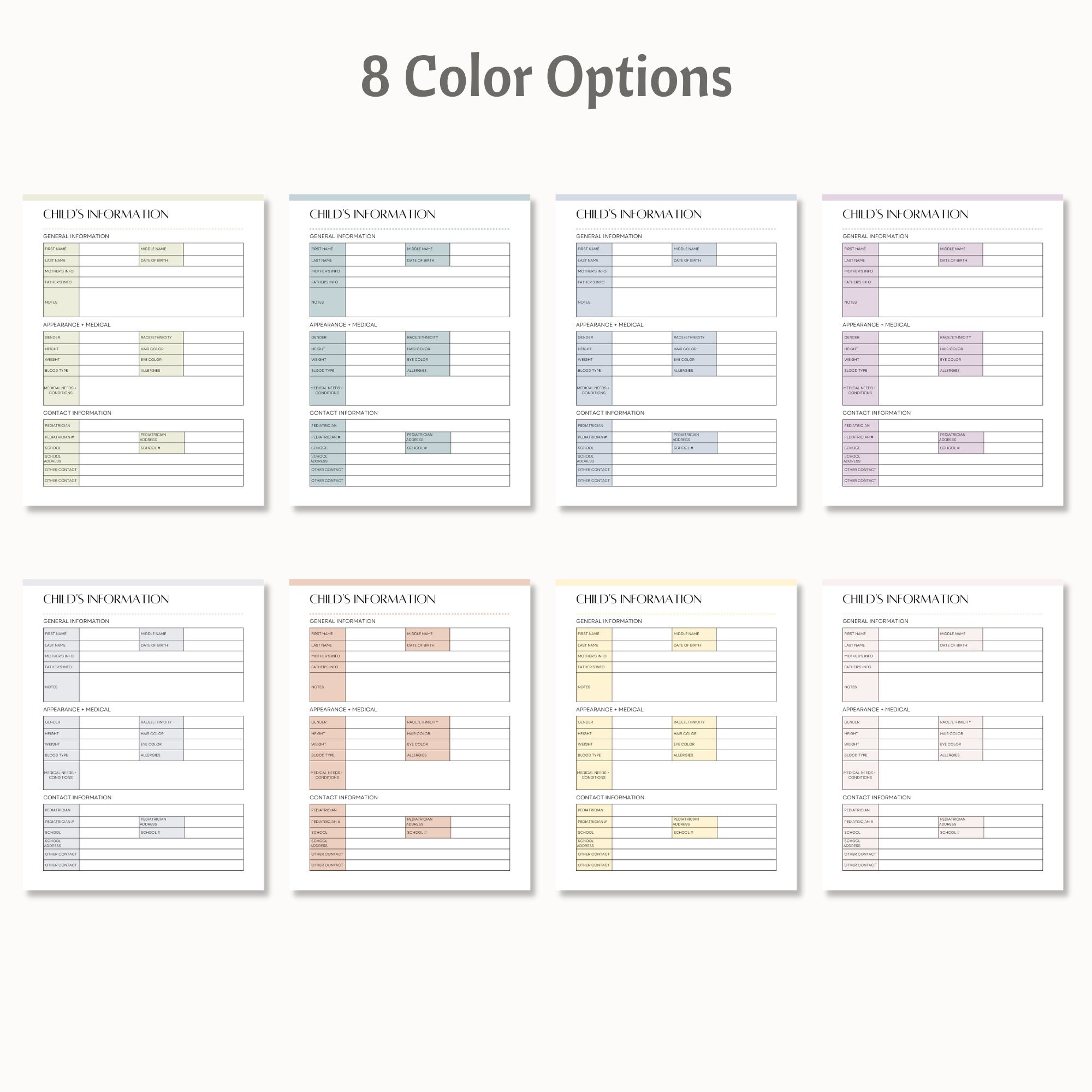 Printable Child's Information Sheet, Important Information Sheet ...