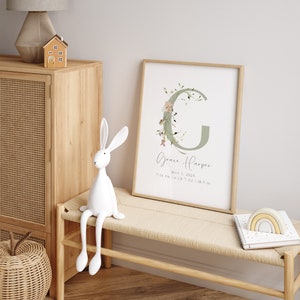 Letrero con estadísticas de nacimiento de bebé, impresión de anuncio de nacimiento, impresión personalizada con detalles de nacimiento de recién nacido con flores silvestres, impresión personalizada con iniciales de niña para guardería