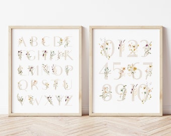 Set of 2 Wildflowers Alphabet Poster, Floral Alphabet Print, Printable Educational Wall Art, Montessori Print, Flower Alphabet Nursery Decor