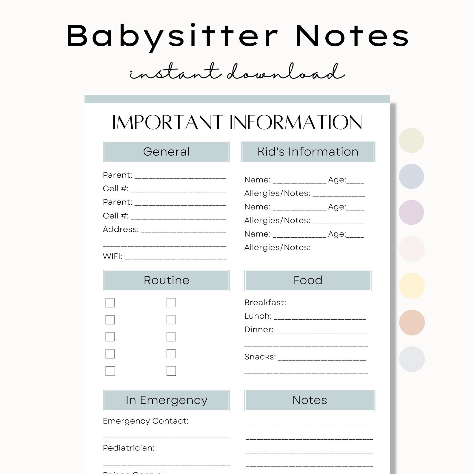 Printable Form for Babysitter Emergency Contact Form Etsy Printable Form for Babysitter Emergency Contact Form Etsy