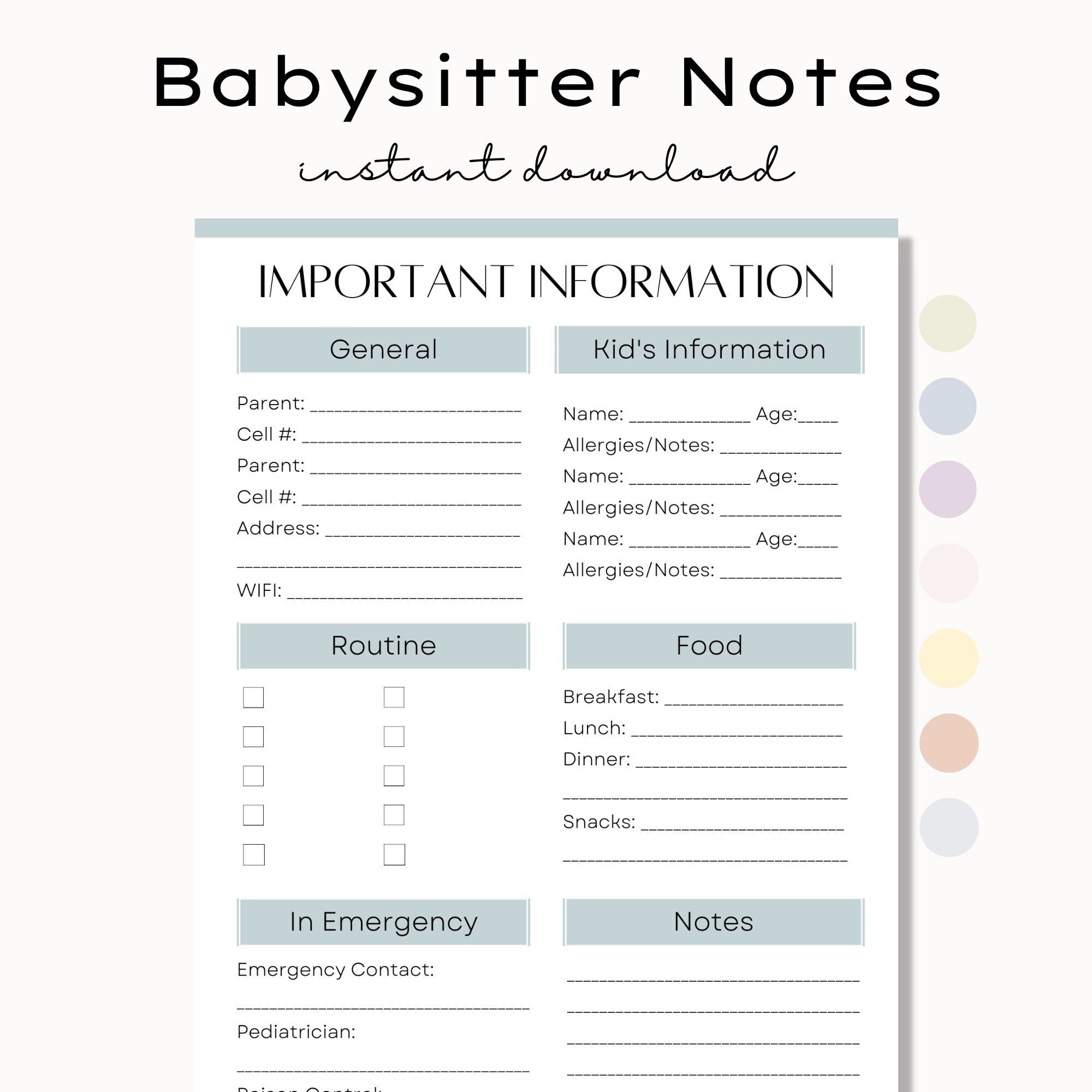 Babysitter Form - Etsy