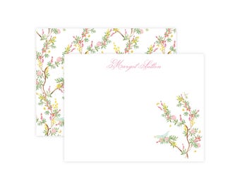 Personalized Chinoiserie Notecards, Custom Spring Floral Note Cards, Baby Shower Thank You Note Cards, Mothers Day Gift, Girls Stationery