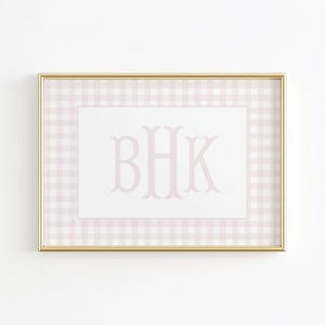 Monogram Nursery Wall Art, Girl Nursery Wall Art Decor, Baby Initials Nursery Decor, Boy Nursery Print, Vintage Nursery, Gingham Nursery Art