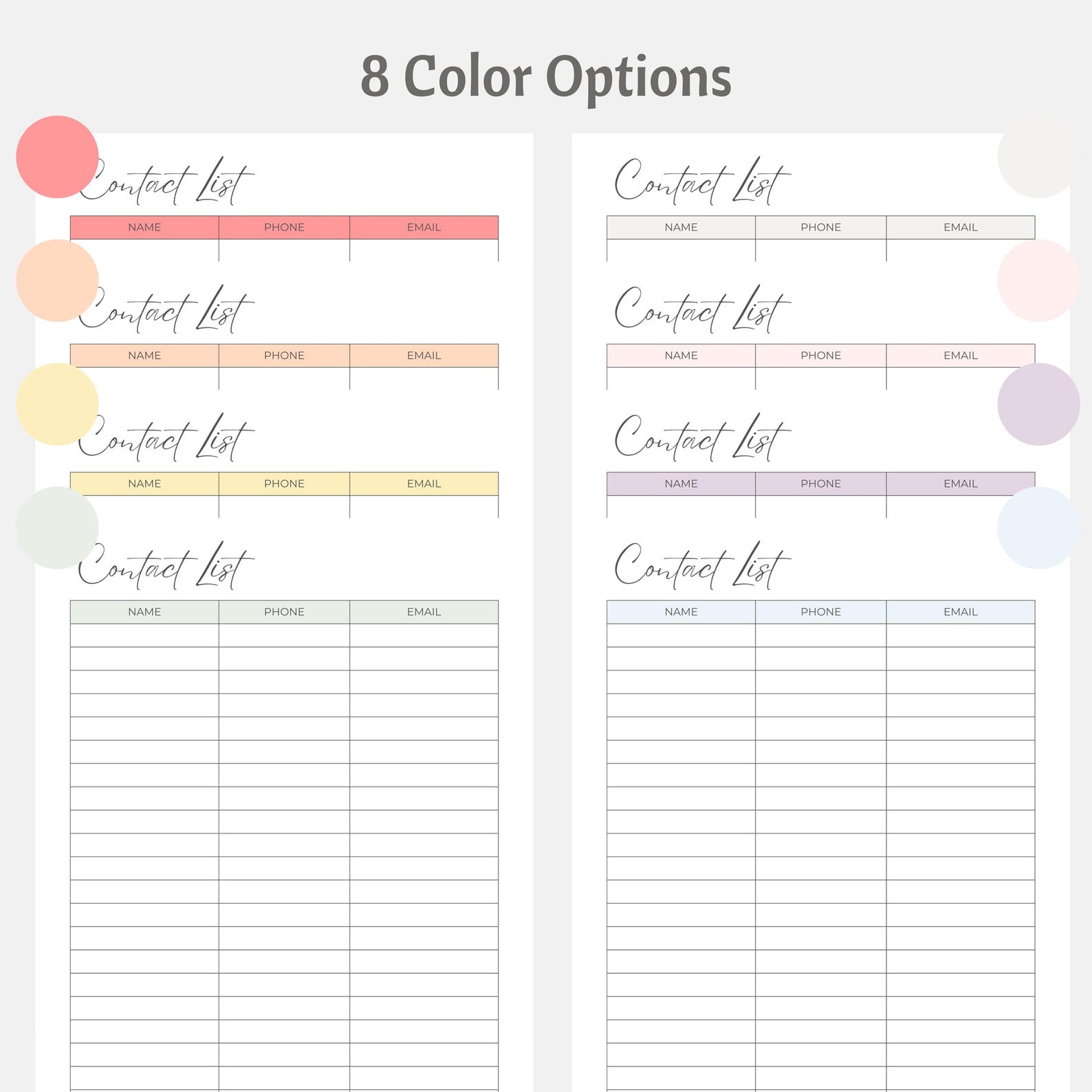 Editable Contact List Canva Template, Printable Contact List Sheet ...