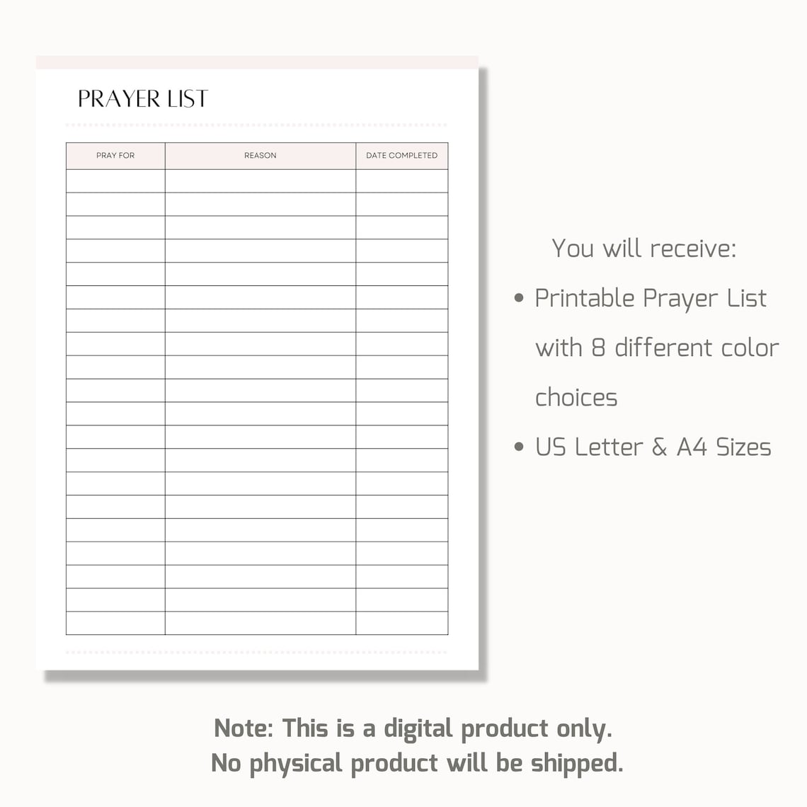 Printable Prayer List, Prayer Log, Prayer Journal, Prayer Planner Insert, Printable Church ...