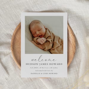 Birth Announcement Template, Photo Baby Announcement Card, Newborn Announcement Photo Card, Baby Shower Thank You Card, Editable Template