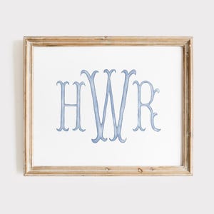 Watercolor Monogram Nursery Wall Art, Blue Nursery Wall Decor, Baby Boy Nursery Decor, Custom Nursery Wall Art, Personalized Initials Print