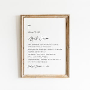 Regalo de bautismo, letrero de dedicación de bebé, impresión de oración personalizada, regalo de bautizo de niña, letrero de bautismo con nombre personalizado, dedicación de bebé niño