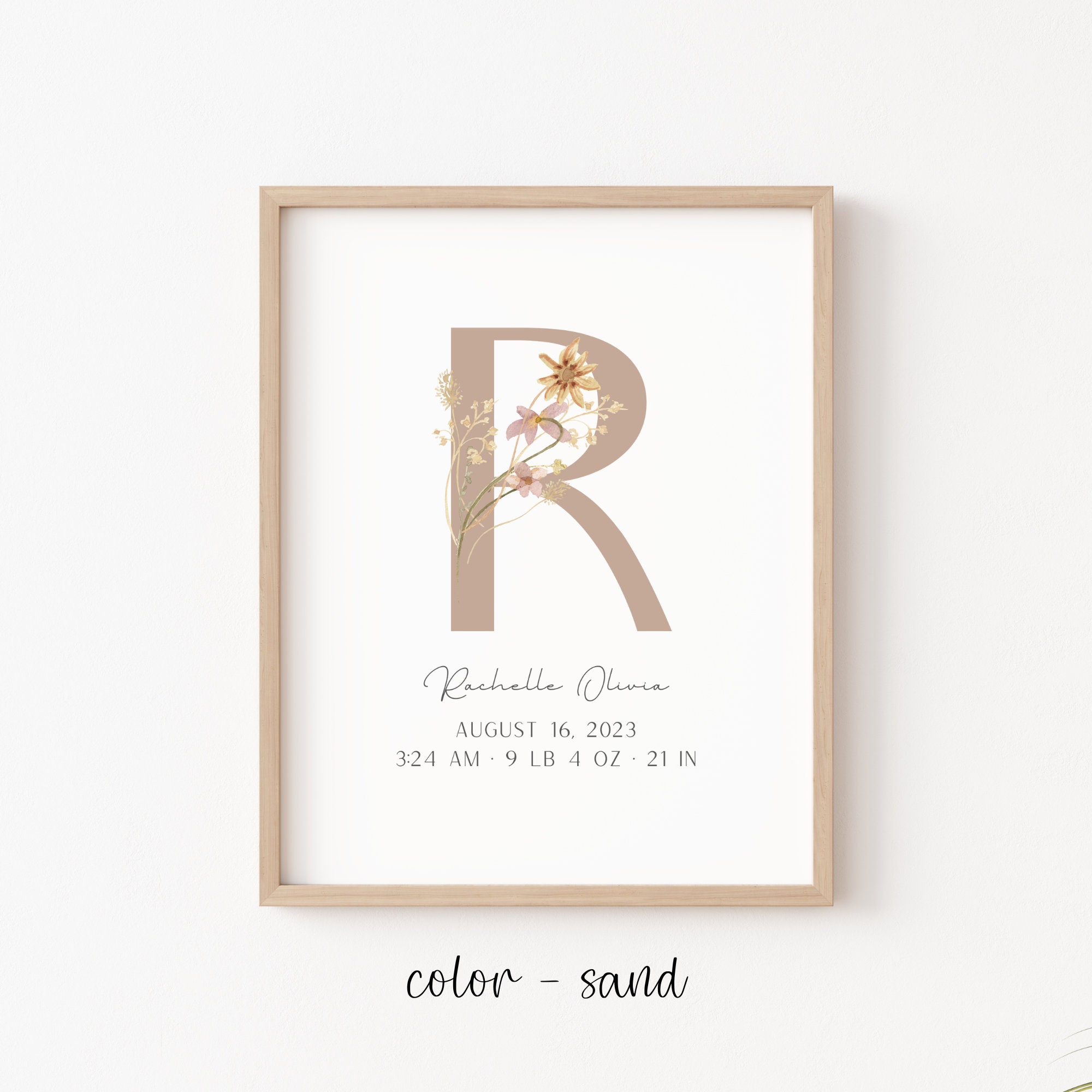 Baby Birth Details Print, Birth Flower Baby Announcement, Wildflower ...