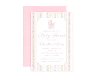 Digital Girl Baby Shower Invitation, Pink Green Floral Baby Girl Shower Invitation, Girl Pink Baby Sprinkle Invite, Baby Shower Invitations