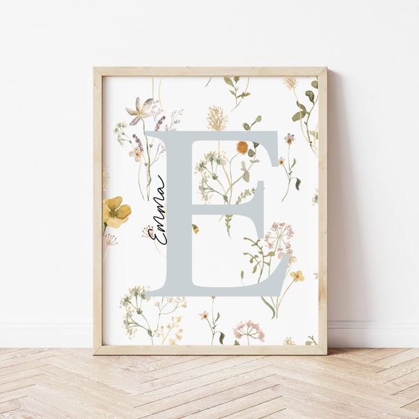 Custom Floral Initial Print, Wildflower Prints, Personalized Name Print, Boho Name Print, Personalized Initial Wall Art, She is a Wildflower