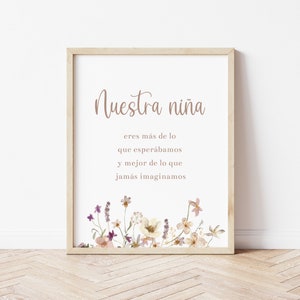 Our Girl Print in Spanish, Nuestra Niña Print, Printable Wall Art Boho, Baby Girl Nursery Prints Decor, Floral Baby Gift, Toddler Girl Room